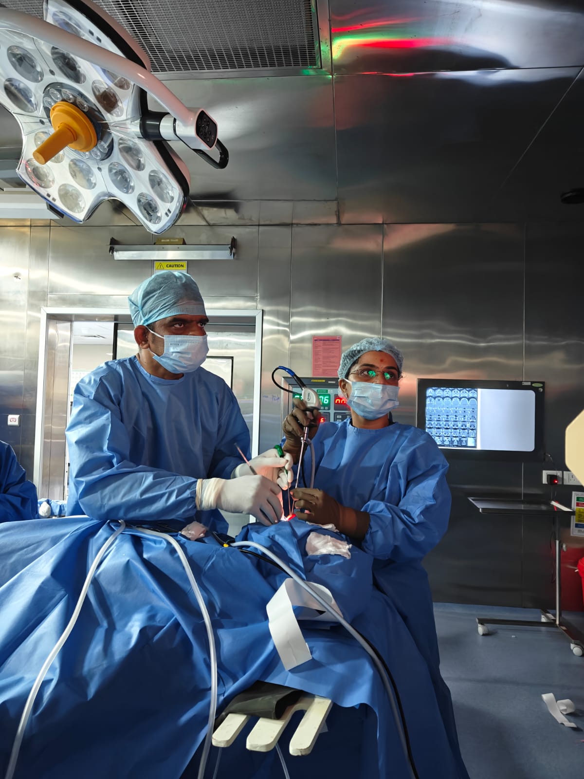 Endoscopic view of the surgical field displayed on monitor during four-hand skull base surgery